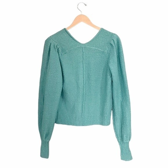 Free People Reverie Sweater Emerald Aura Green Statement Sleeves Size Small - Picture 3 of 14